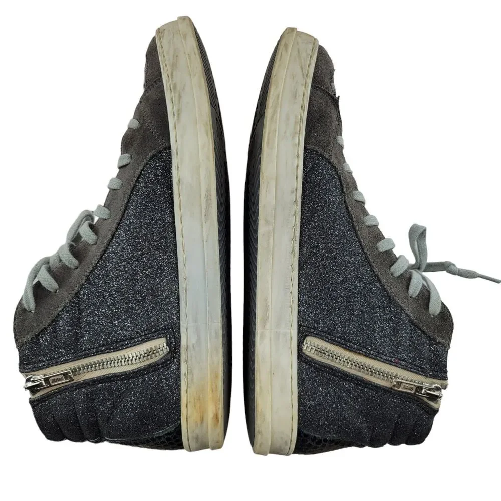 P448 Womens High Top Sneakers Size 40 9-9.5‎ Gray Suede Glitter Skate Shoes